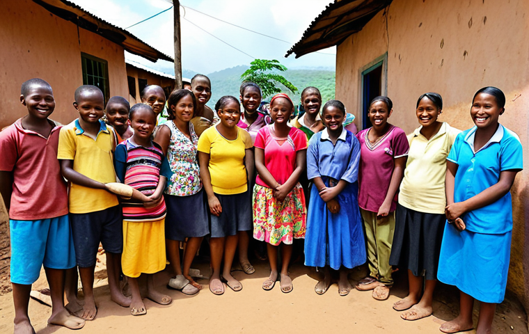 **

A diverse group of NPO/NGO staff collaborating on a project in a vibrant, impoverished community. Focus on the smiles and dedication of the team members, and the positive impact their work has on the children they are helping. Include elements representing education and community development.

**